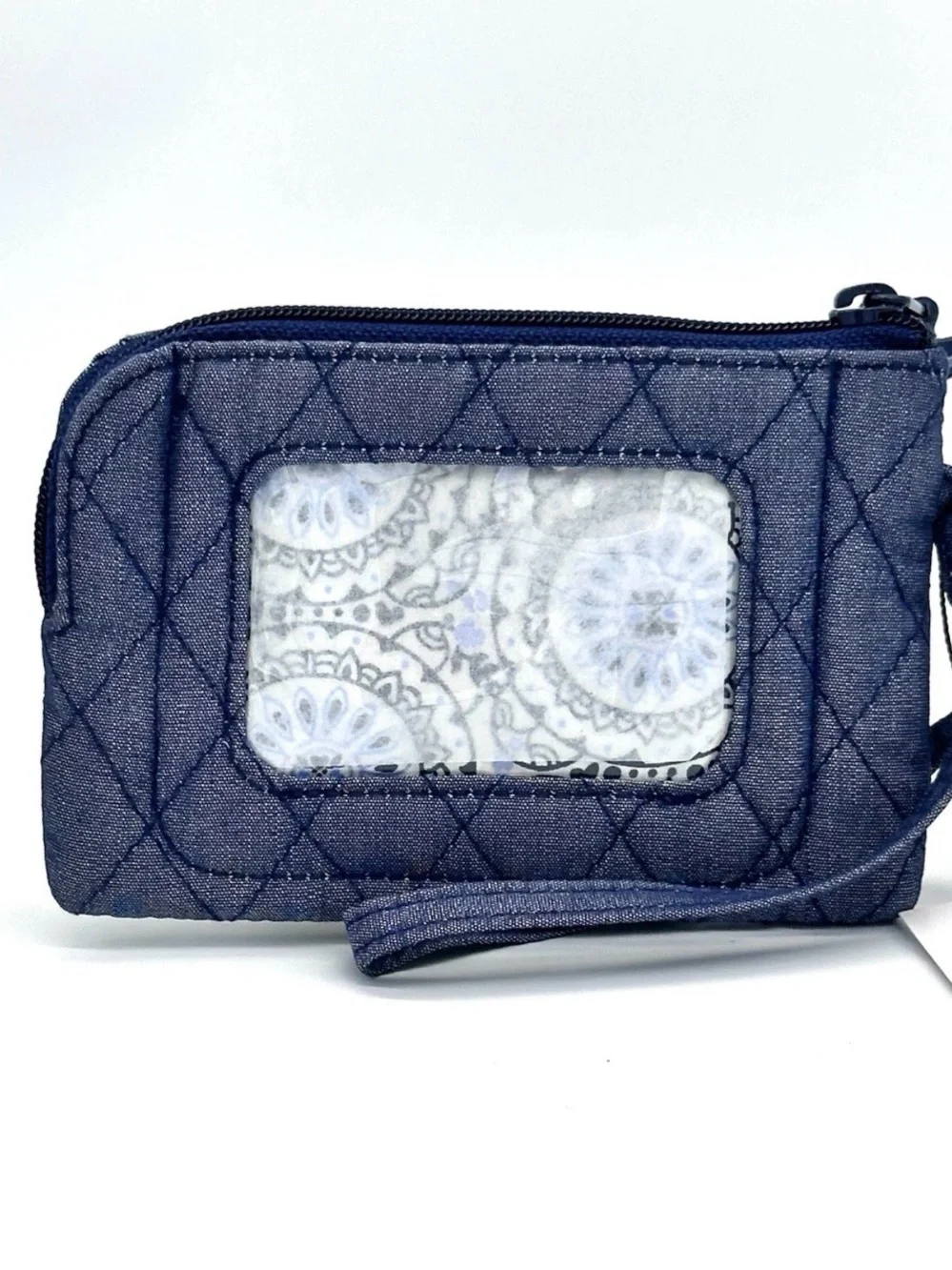 Vera Bradley Outlet RFID Zip-Top ID Case Wallet Moonlight Navy Denim Quilted NWT